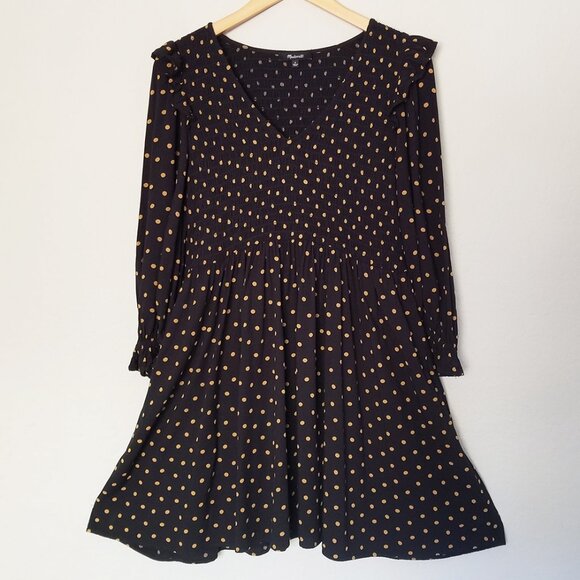 Madewell Lucie V-Neck Smocked Mini Dress in Oval Dot True Black Smocked S $119 - Picture 5 of 16